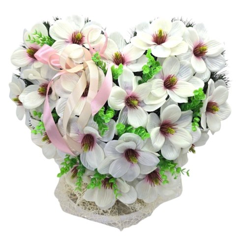 STROIK NA POMNIK SERCE XL KOMPOZYCJA KWIATOWA NA GRÓB BIAŁE MAGNOLIE