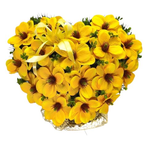 STROIK NA POMNIK SERCE XL KOMPOZYCJA KWIATOWA NA GRÓB ZÓŁTE MAGNOLIE