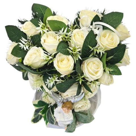 Stroik serce z aniołkiem na cmentarz grób dziecka sztuczne kwiaty