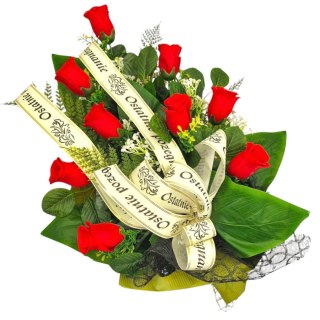 WIĄZANKA POGRZEBOWA WIENIEC CZERWONE RÓŻE + WŁASNY NAPIS + wysyłka 24h