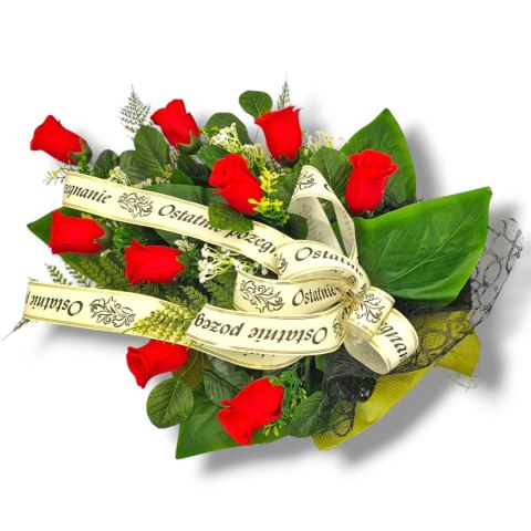 WIĄZANKA POGRZEBOWA WIENIEC CZERWONE RÓŻE + WŁASNY NAPIS + wysyłka 24h