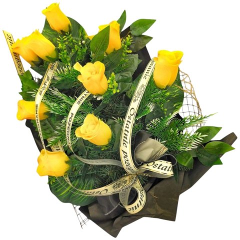 WIĄZANKA POGRZEBOWA WIENIEC ZÓŁTE RÓŻE + WŁASNY NAPIS + wysyłka 24h