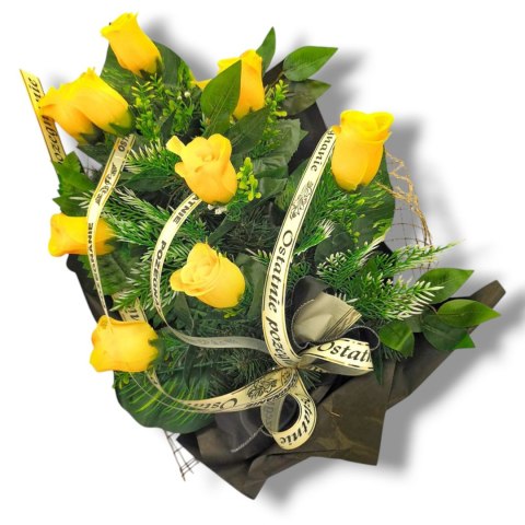 WIĄZANKA POGRZEBOWA WIENIEC ZÓŁTE RÓŻE + WŁASNY NAPIS + wysyłka 24h