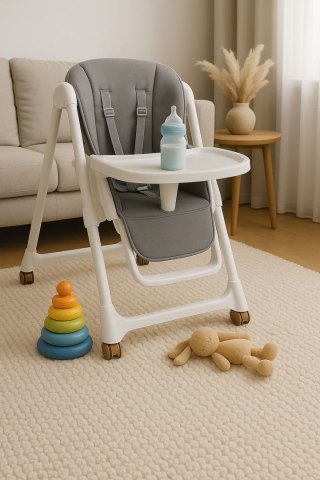 Krzesełko fotelik do karmienia regulacja wysokości ekoskóra pasy podwójna tacka ECOTOYS