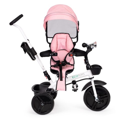 Rowerek trójkołowy spacerówka obracany fotelik 360* Różowy ECOTOYS
