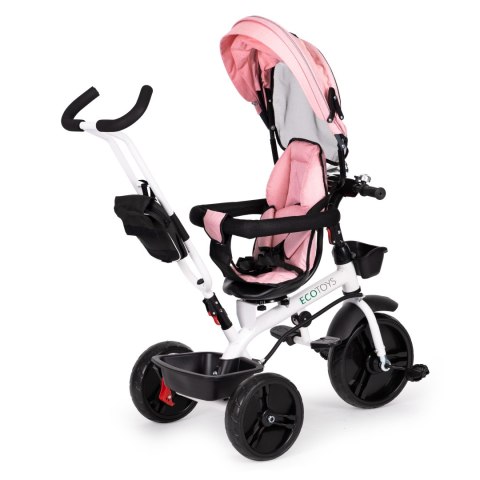 Rowerek trójkołowy spacerówka obracany fotelik 360* Różowy ECOTOYS
