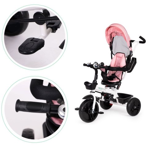 Rowerek trójkołowy spacerówka obracany fotelik 360* Różowy ECOTOYS