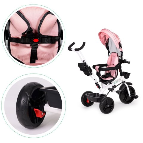 Rowerek trójkołowy spacerówka obracany fotelik 360* Różowy ECOTOYS