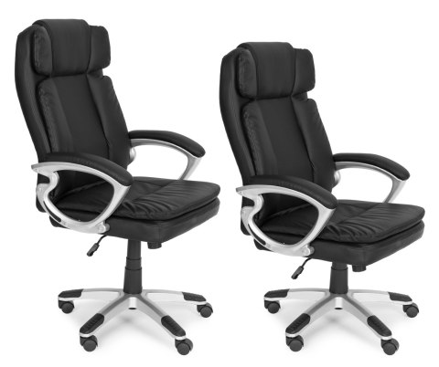 Fotel biurowy obrotowy podwójna tapicerka skóra PU regulacja wysokości czarny ModernHome