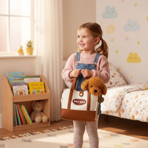 Pluszowy piesek w torebce pudel brązowy maskotka dla dziecka + szczotka do pielęgnacji