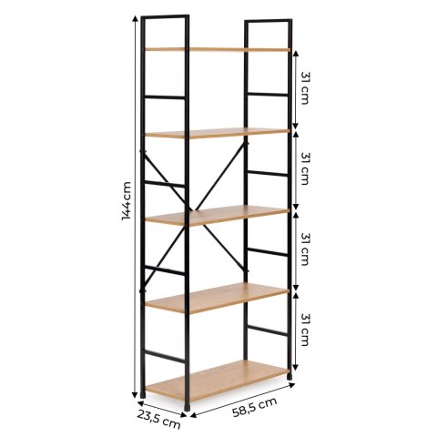 Regał drewniany szeroki nowoczesny LOFT 5 półek ModernHome