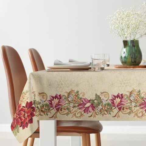 Obrus złoto, czerwony 140x180 cm gobelinowy z motywem gwiazdy betlejemskiej