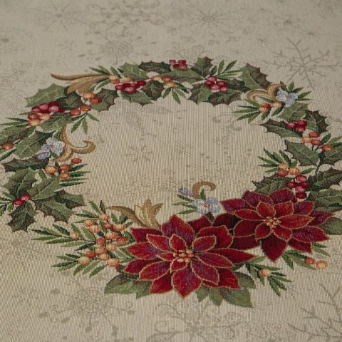 Obrus złoto, czerwony 140x180 cm gobelinowy z motywem gwiazdy betlejemskiej