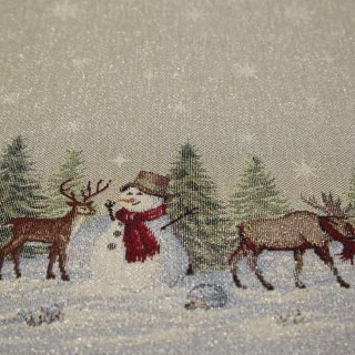 Bieżnik na stół 40x100 cm naturalno, srebrny gobelinowy z motywem zimowej wioski