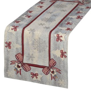 Bieżnik na stół popielato, srebrny 40x100 cm gobelinowy z mieszanki włókien zdobiony wzorem świątecznym