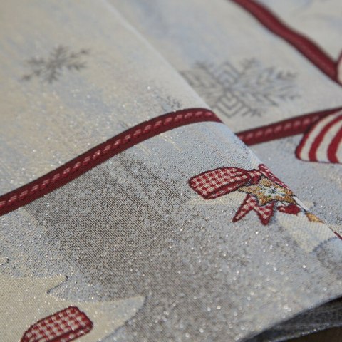 Bieżnik na stół popielato, srebrny 40x100 cm gobelinowy z mieszanki włókien zdobiony wzorem świątecznym