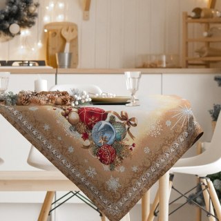 Obrus złoty 140x180 cm gobelinowy z mieszanki włókien zdobiony świątecznym wzorem
