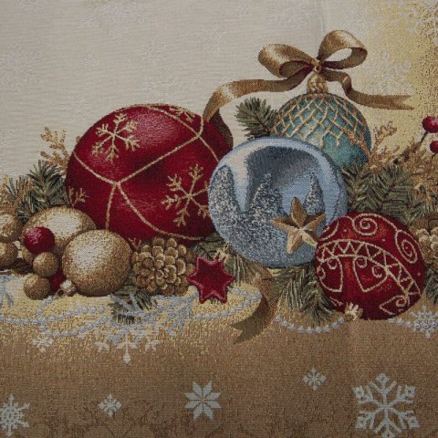 Bieżnik na stół złoty 40x100 cm gobelinowy z mieszanki włókien zdobiony świątecznym wzorem