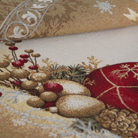 Bieżnik na stół złoty 40x100 cm gobelinowy z mieszanki włókien zdobiony świątecznym wzorem