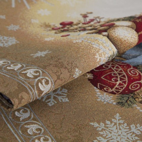 Bieżnik na stół złoty 40x100 cm gobelinowy z mieszanki włókien zdobiony świątecznym wzorem
