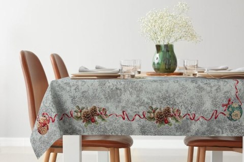 Bieżnik na stół popielato, czerwony 40x100 cm gobelinowy z motywem świątecznym