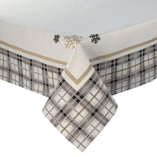 Obrus naturalno, czarny 140x200 cm gobelinowy ANGEL z motywem kraty i śnieżynek