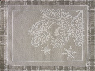Podkładka na stół ciemnobeżowa 35x45 cm gobelinowa HOLLY z motywem świątecznym i ozdobną kantą w kratę