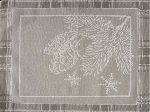 Podkładka na stół ciemnobeżowa 35x45 cm gobelinowa HOLLY z motywem świątecznym i ozdobną kantą w kratę