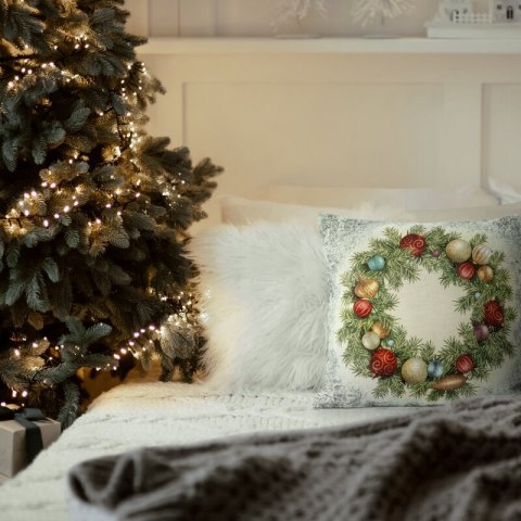 Poszewka na poduszkę 45x45 cm gobelinowa popielato, zielona z motywem świątecznym GOB