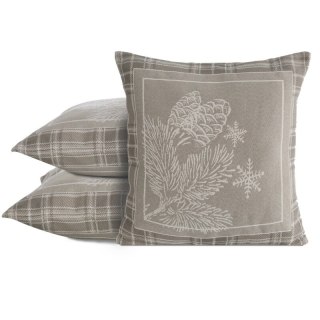 Poszewka na poduszkę 45x45 cm bawełniana, gobelinowa ciemnobeżowa z motywem kraty i i zimowej gałązki HOLLY