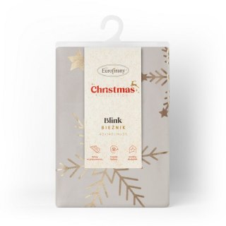 Bieżnik świąteczny na stół 40x140 cm beżowo, szampański welwetowy zdobiony śnieżynkami