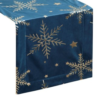 Bieżnik świąteczny na stół 40x140 cm granatowo, szampański welwetowy zdobiony śnieżynkami