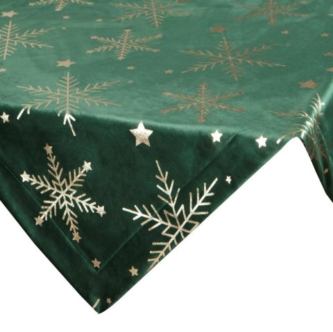Obrus świąteczny 85x85 cm ciemnozielono, szampański welwetowy zdobiony śnieżynkami