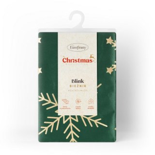 Bieżnik świąteczny na stół 40x140 cm ciemnozielono, szampański welwetowy zdobiony śnieżynkami