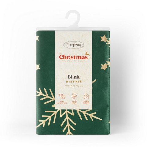 Bieżnik świąteczny na stół 40x140 cm ciemnozielono, szampański welwetowy zdobiony śnieżynkami