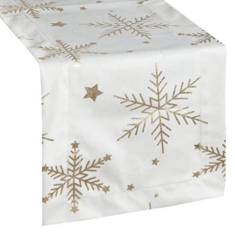 Bieżnik świąteczny na stół 40x140 cm biało, szampański welwetowy zdobiony śnieżynkami