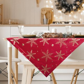Obrus świąteczny 85x85 cm czerwono, szampański welwetowy zdobiony śnieżynkami