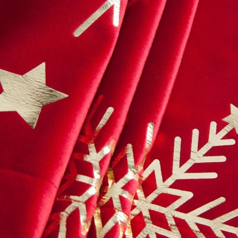 Obrus świąteczny 85x85 cm czerwono, szampański welwetowy zdobiony śnieżynkami