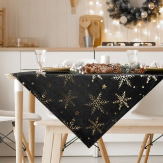 Obrus świąteczny 85x85 cm czarno, szampański welwetowy zdobiony śnieżynkami