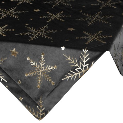 Obrus świąteczny 85x85 cm czarno, szampański welwetowy zdobiony śnieżynkami