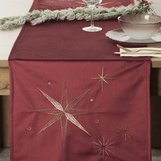 Bieżnik świąteczny na stół 40x140 cm bordowy welwetowy zdobiony szampańskimi gwiazdkami