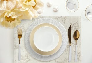 Komplet serwetek świątecznych 4 szt 30x40 cm kremowo, złoty bawełniany zdobione subtelnym wzorem gwiazdek WINTER