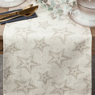 Bieżnik świąteczny na stół 40x180 cm kremowo, złoty bawełnainy zdobiony subtelnym wzorem gwiazdek WINTER
