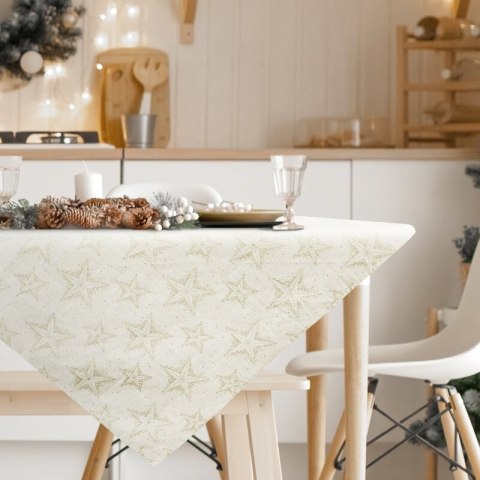 Obrus świąteczny WINTER z bawełnianej tkaniny zdobiony subtelnym wzorem gwiazdek