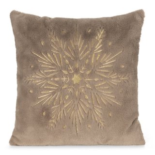 Poszewka na poduszkę świąteczna 45x45 cm jasnorązowo, szampańska z przyjemnego futerka zdobiona haftem śnieżynki