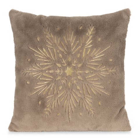 Poszewka na poduszkę świąteczna 45x45 cm jasnorązowo, szampańska z przyjemnego futerka zdobiona haftem śnieżynki