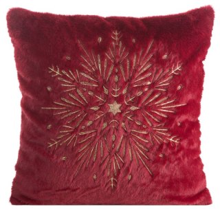 Poszewka na poduszkę świąteczna 45x45 cm bordowo, szampańska z przyjemnego futerka zdobiona haftem śnieżynki