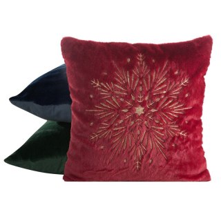 Poszewka na poduszkę świąteczna 45x45 cm bordowo, szampańska z przyjemnego futerka zdobiona haftem śnieżynki