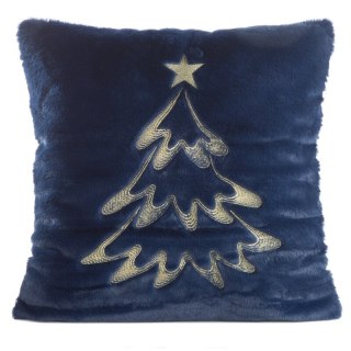 Poszewka na poduszkę świąteczna 45x45 cm granatowo, szampańska z przyjemnego futerka zdobiona haftem choinki