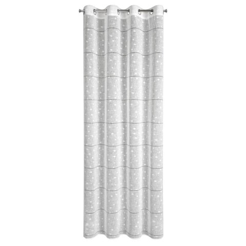 Firana świąteczna biało z etaminy zdobiona nadrukiem gwiazdek i ażurowych paseczków przelotka - NADINE